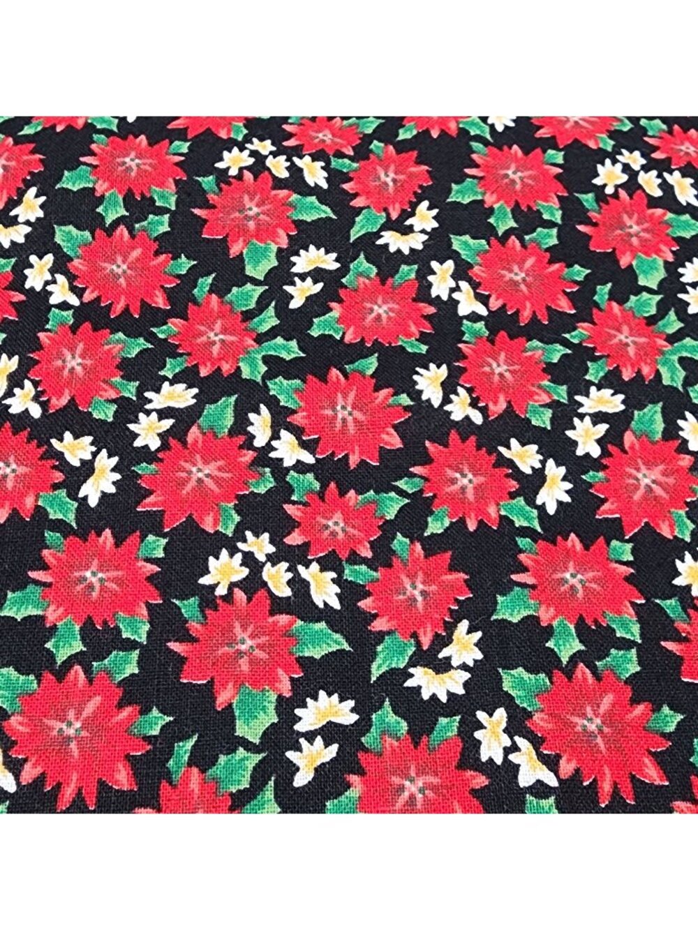 Quilting Fabric Fat Quarter Christmas Black Fabric Red Poinsettia 18"x22"